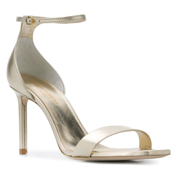 Saint Laurent Amber 85 Platino Gold Leather Ankle Strap Sandal Pump Heel 36.5 - Picture 2 of 11